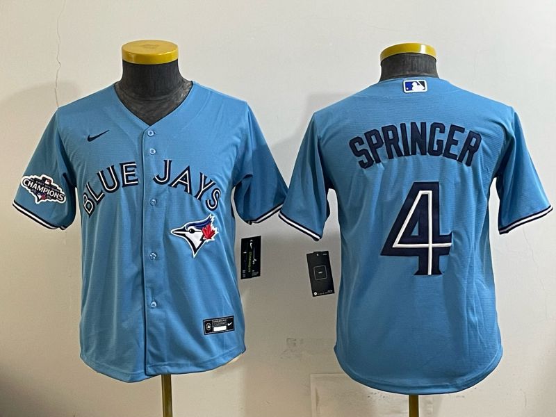 Youth 2025 Nike Toronto Blue Jays #4 Springer Light Blue Game MLB Jersey 04->youth mlb jersey->Youth Jersey